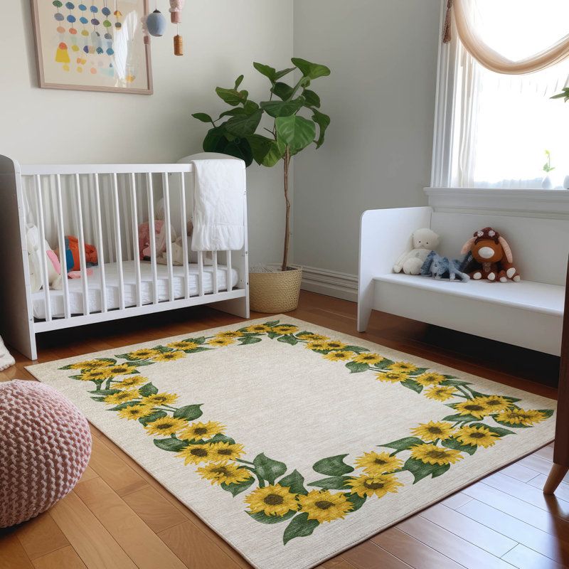 Premium Machine Washable Cerrito AMF172 Yellow Rug, Rectangle 9' x 12'