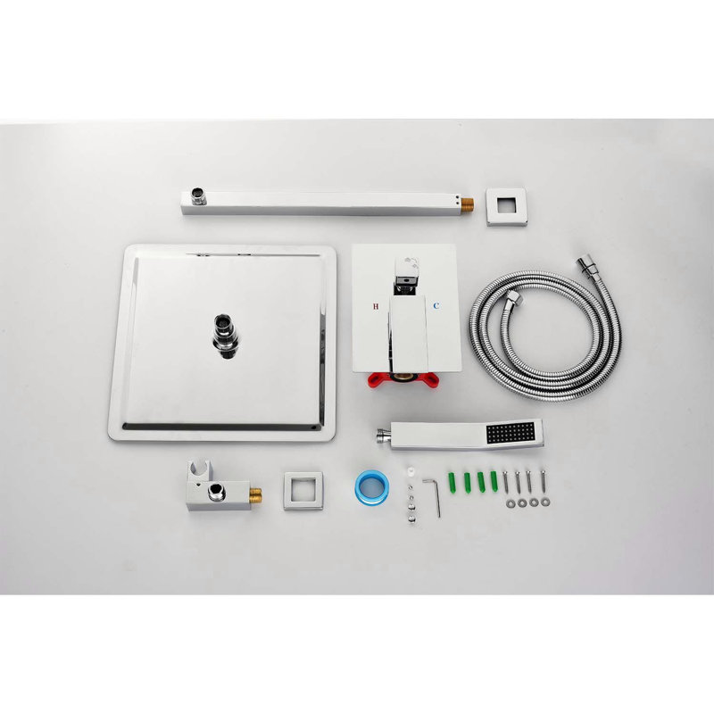 12" Rain Shower Head System - Wall Mounted With Hand Shower, Brass/sus304 Mixer Valve & 59" Hose