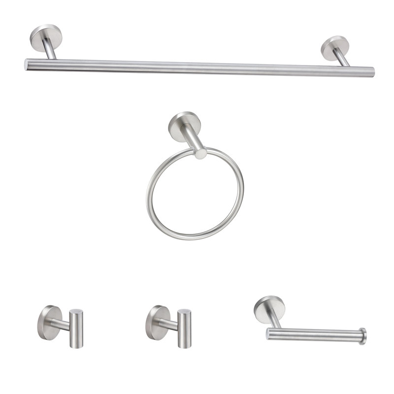 Ensemble de quincaillerie de salle de bain 5 pièces 24 po avec quincaillerie de fixation, Nickel brossé