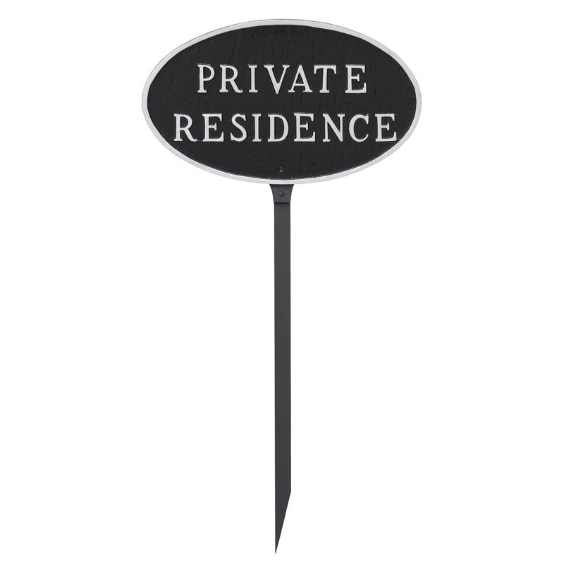 Plaque de jardin ovale de résidence privée, Noir / argent