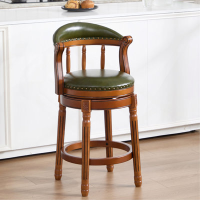 Tabourets de bar en bois et cuir de vache, chaise de bar pivotante à 360 degrés avec dossier, tabourets de bar à hauteur de comptoir pour la cuisine, la salle à manger et le bar