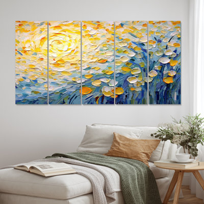 Blossoming Summer Buttercups Flower Field - Flowers Wall Art Living Room - 5 Equal Panels
