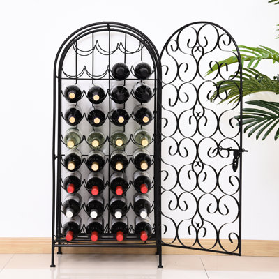 Armoire 35 porte-bouteilles en fer noir avec serrure. Élégant. Convient à la cuisine. L 17,04 po x P 14 po x H 38,5 po. Capacité de 65 lb pour 35 bouteilles. Style attrayant. L 17,04 po x P 14,5 po. H 38,5 po.