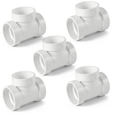 4 in. PVC DWV Vent Tee, Hub x Hub x Hub White PVC Drain, Waste & Vent Fitting, (5 Pack)