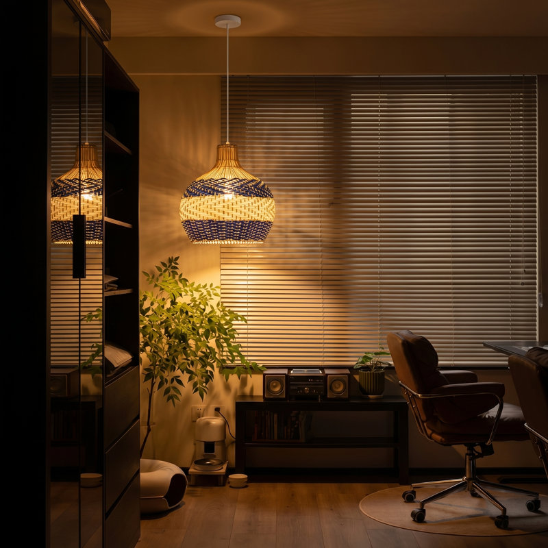 Luminaire suspendu en rotin à 1 lumière, H 11,81 po x l 11,81 po x P 11,81 po
