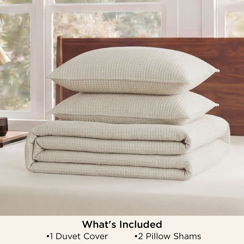 Ensemble de housse de couette à tissage gaufré 100% coton Essential Collection, Beige