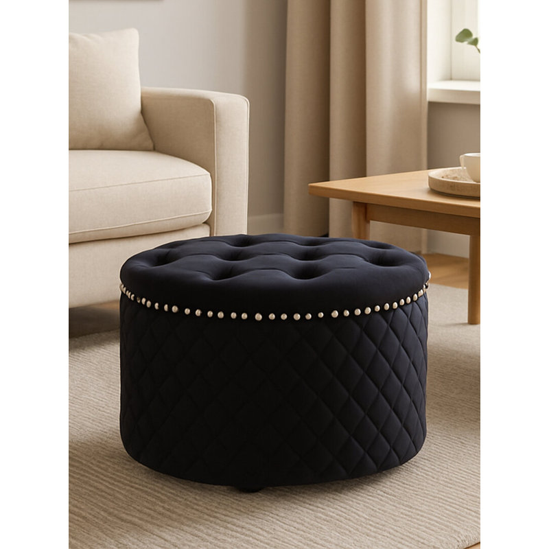 68cm Wide Velvet Standard Ottoman, Black