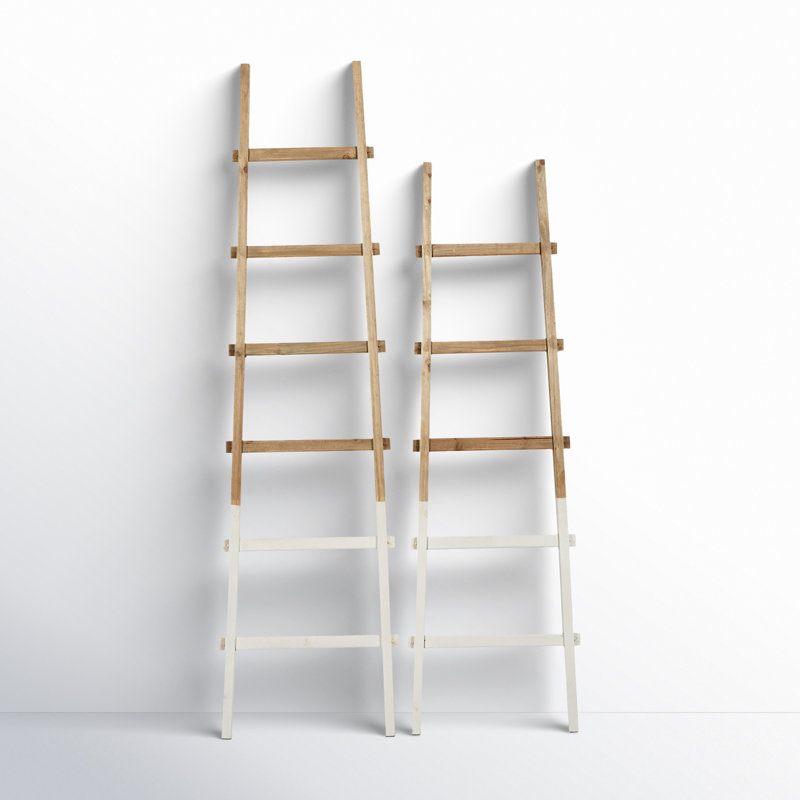 Modern Rustic Wood 73" Blanket Ladder with White Accents