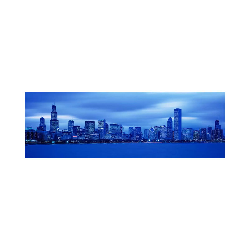 View Of An Urban Skyline At Dusk, Chicago, Illinois, USA by Panoramic Images - Wrapped Canvas Panoramic Gallery-Wrapped Canvas Giclée