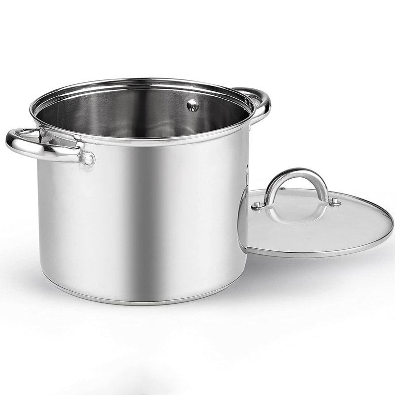 Cook N Home Basics 8 Quart Stainless Steel Stock Pot with Lid, Cooking Pot for Pasta, Soup, Sturdy Handle, Stockpot with Even Heating, Oven & Dishwasher Safe, Cookware for Canning, Boiling
