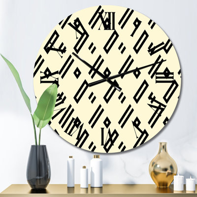 Beige noir diagonale géométrique - horloge murale à motifs