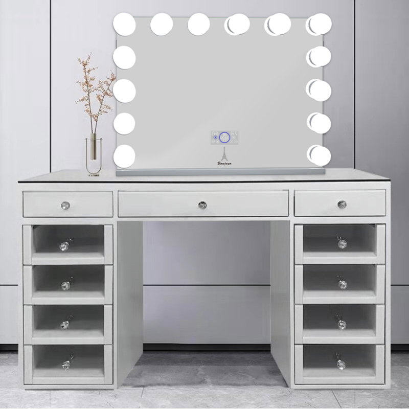 Ensemble coiffeuse Hollywood avec miroir, Gris, H 27 po x l 31,5 po