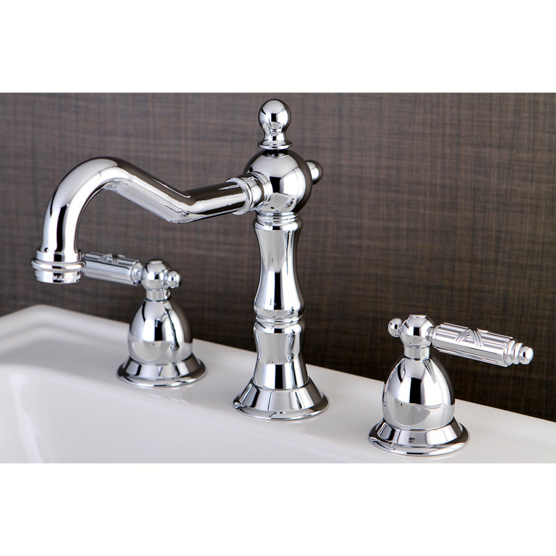 Kingston Brass Heritage Two-Handle 3-Hole Deck Mount Widespread Bathroom Faucet with Brass Pop-Up Drain, Polished Chrome
