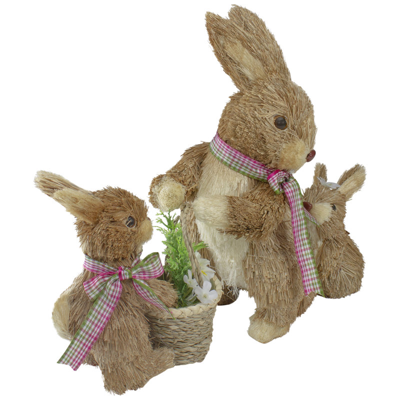 Figurine de Pâques 12,5 "maman en sisal et bébés lapins