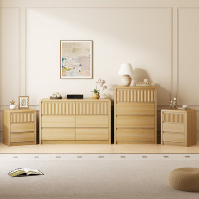 4 Pieces Bedroom Set, 6 Drawer Dresser,4 Drawer Tall Chest and 2 Nightstands,Bedroom Stroage Cabinet