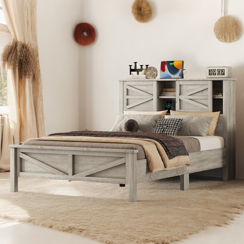 Platform Bed With Storage, Full / Double, Gray