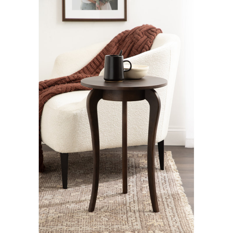 Mariona Round Mango Wood Side Table with Cabriole Curved Legs, Brown