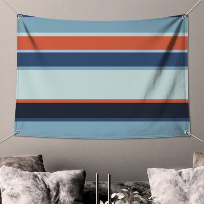 Tapisserie murale rayures bleues et orange