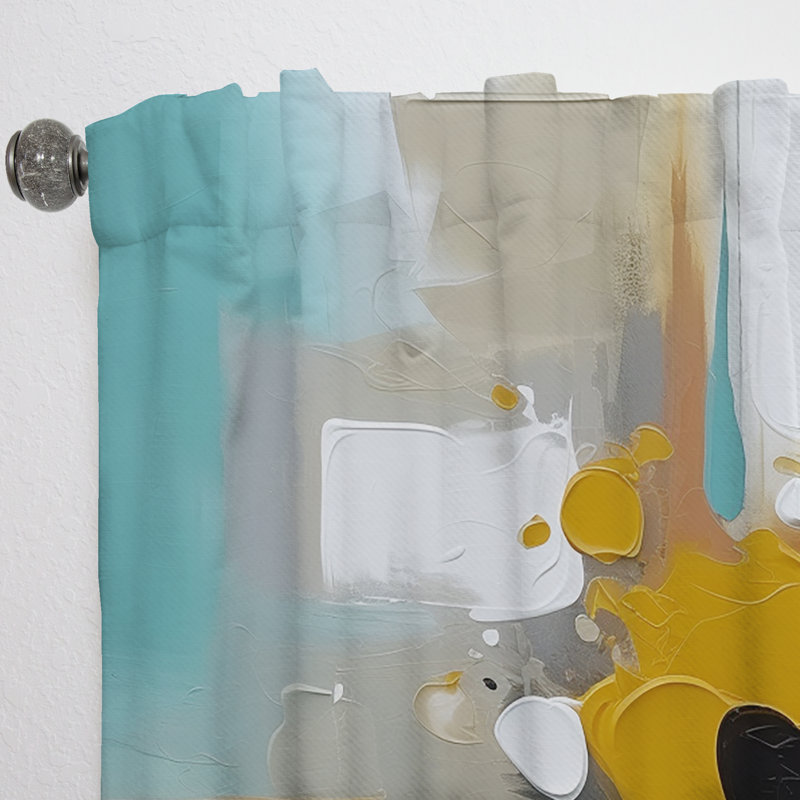 Encre fluide jaune et turquoise - Rideau de marbre abstrait - Velours obscurcissant - 1 panneau, L 52 po x L 84 po