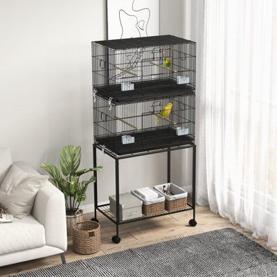 Cage à oiseaux double empilable avec support PawHut