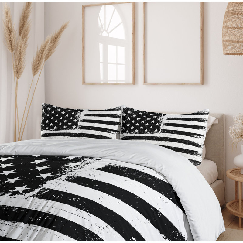 King Black and White American Flag Duvet Cover Set