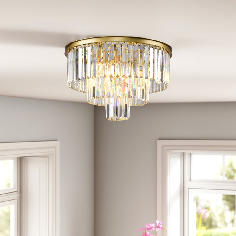Lizette 6-Light Modern Gold Crystal Chandelier Round Tiered Flush Mount Lighting, Gold