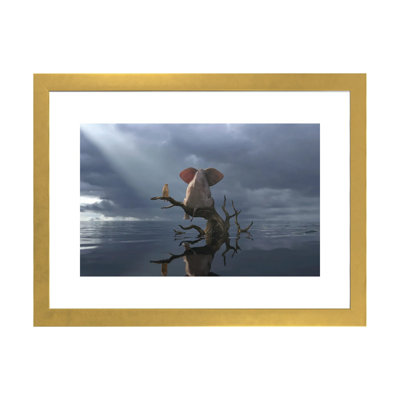 «Elephant and Dog Are Sitting on a Tree in Flood II» par Mike Kyiv - reproduction d'art