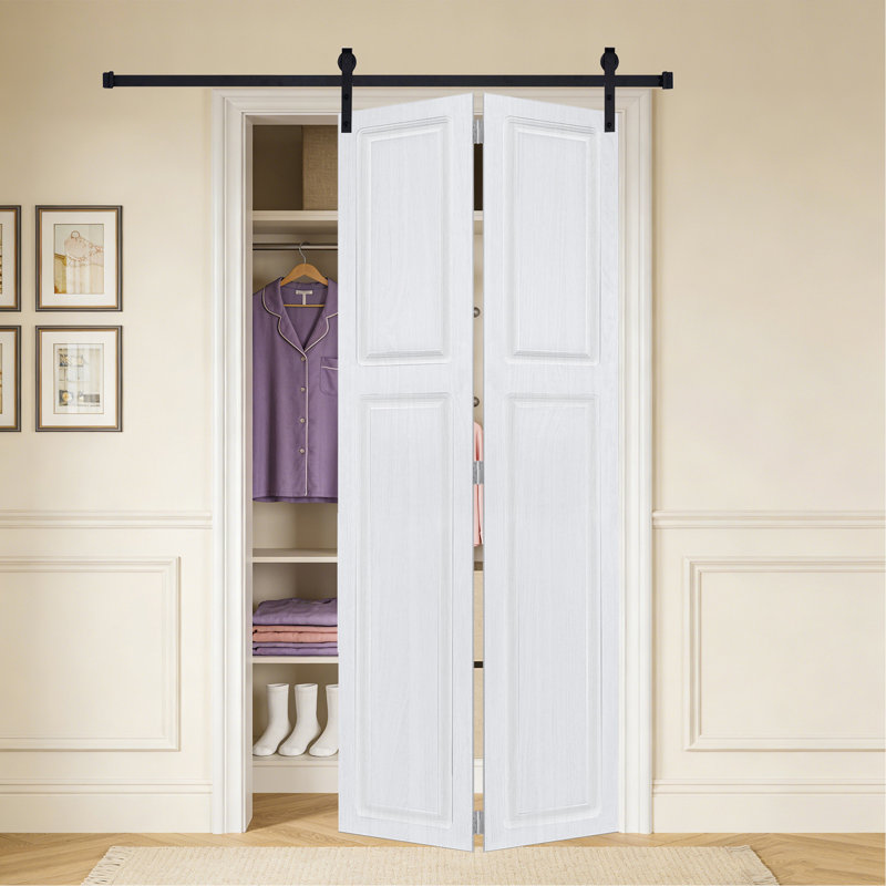 Porte de grange coulissante en panneau de fibres à densité moyenne noyer blanc 2 panneaux 80 po x 32 po avec quincaillerie
