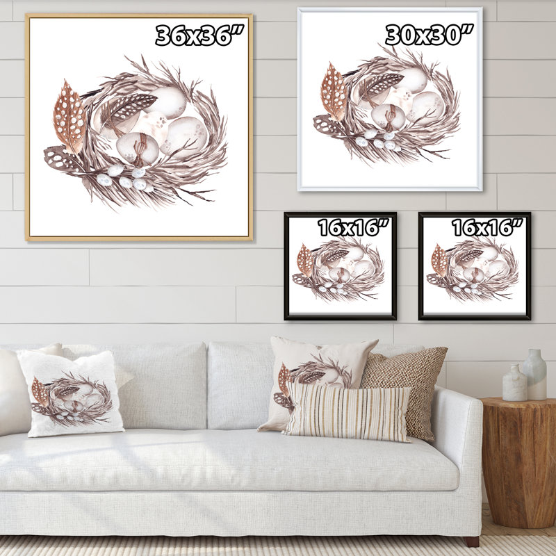 Bouquet de Pâques avec saules et plumes II - reproduction d'art sur toile 2, Érable, H 30 po x l 30 po x P 1 po