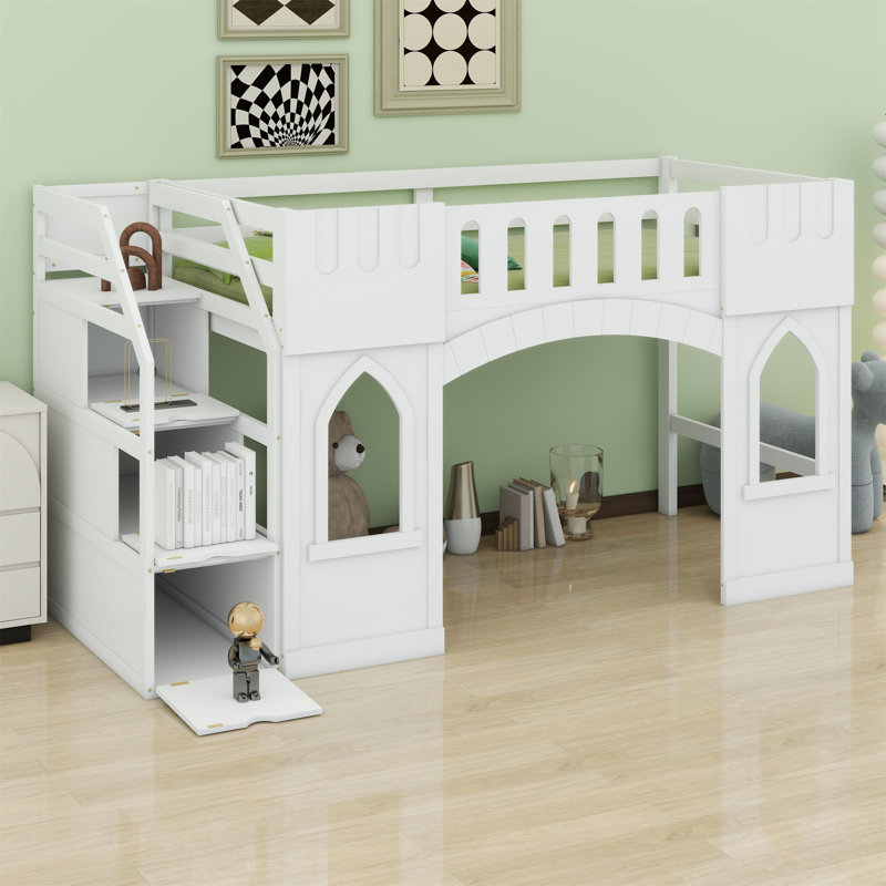 Jorelus Kids Twin Loft Bed, White