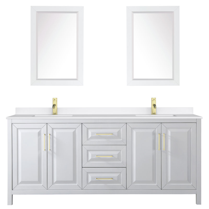 Daria 80'' W Vanity, White, Brushed Gold, White Quartz