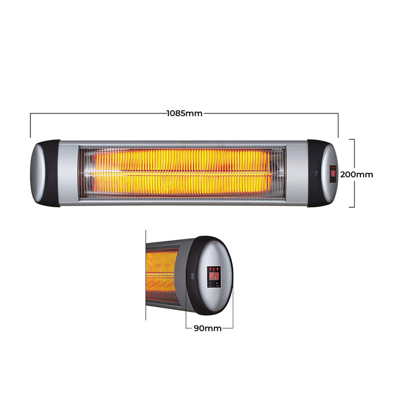 Ener-J Wall Mounted Infrared Heater 3000W Quartz Tube 3 Heat Settings Remote Control Black