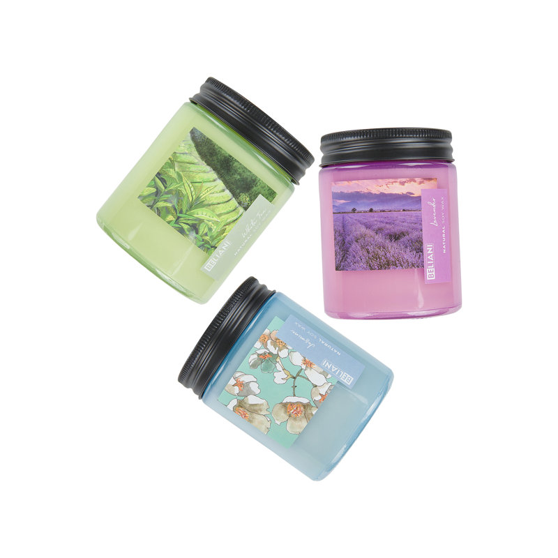Scented Jar Candle, Blue/Green/Violet, Floral/Plant