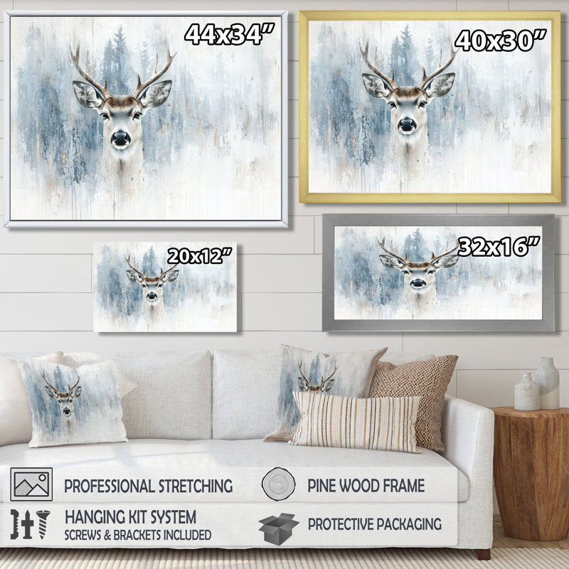 Minimal Deer In The Mist II - Deer, impression d'art mural, H 30 po x l 40 po, Doré