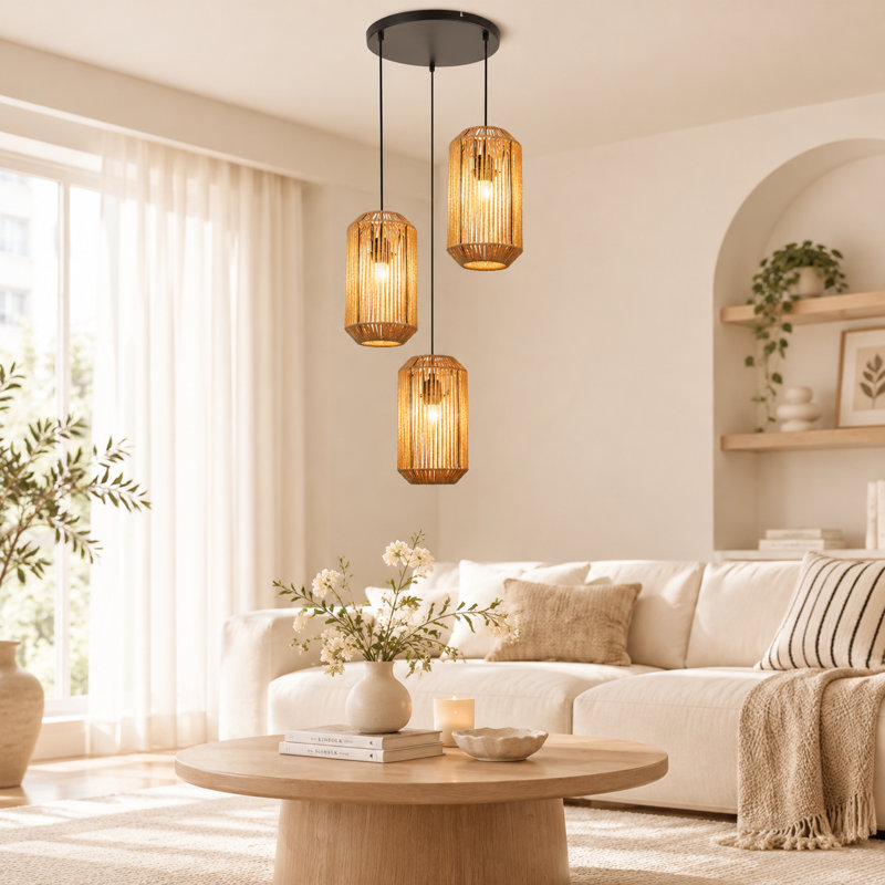 3 - Light Rattan Farmhouse Bohemian Pendant