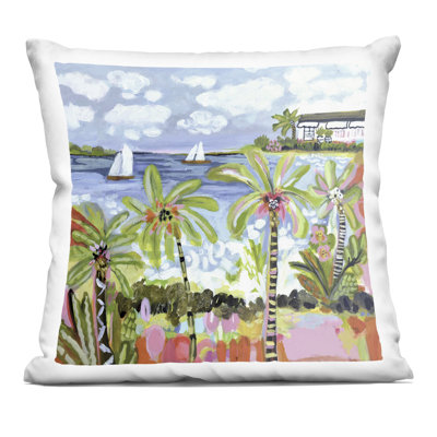 Palm Trees in Bright Sun Decorative Printed Throw Pillow design by Karen Fields