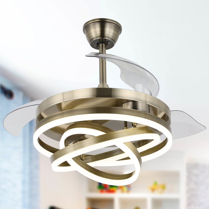 Gwenette 36'' Modern DIY Shade Ceiling Fan with LED Lights, 6-Speed DC Motor Ceiling Fan, Bronze
