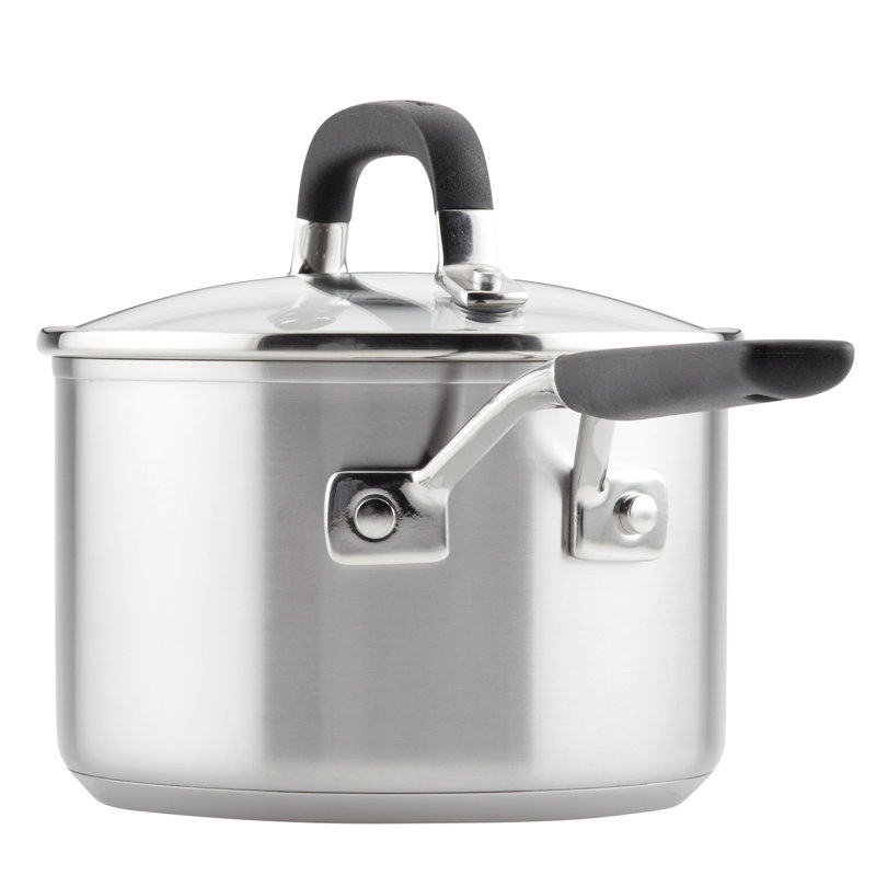 KitchenAid Stainless Steel Induction Sauce Pan with Measuring Marks and Lid, 2 Quart
