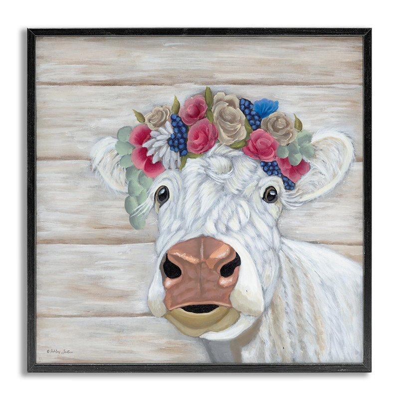 «Rustic Cow Flower Crown», estampe numérique par Ashley Justice, Estampe numérique Farmhouse, H 12 po x l 12 po