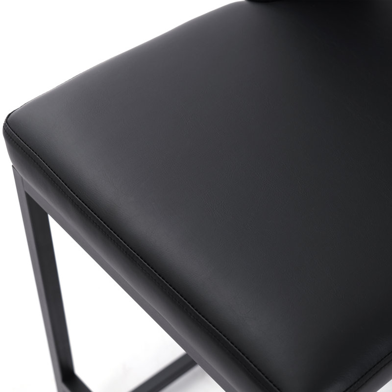 26 Inch Fresh Look Upholstered Faux Leather Couner Height Bar Stools With Metal Frame, 4, Black Seat/Black Frame