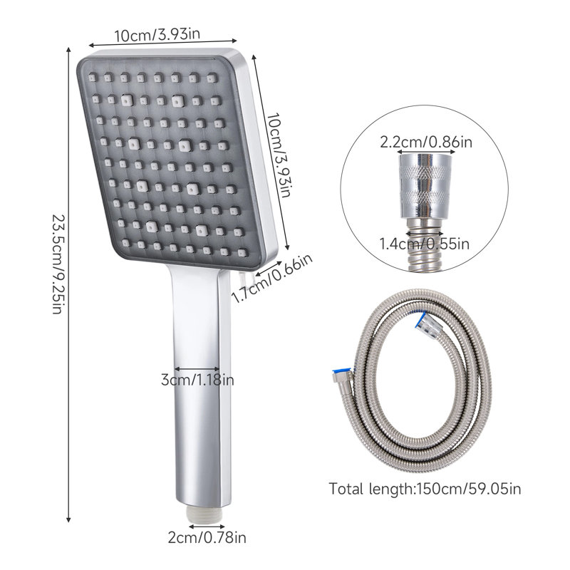 G1/2 Handheld High-Pressure Shower Head with 6 Spray Modes & Hose