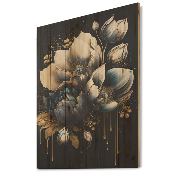 Willa Arlo Interiors Blue And Gold Tulips III On Wood Print | Wayfair
