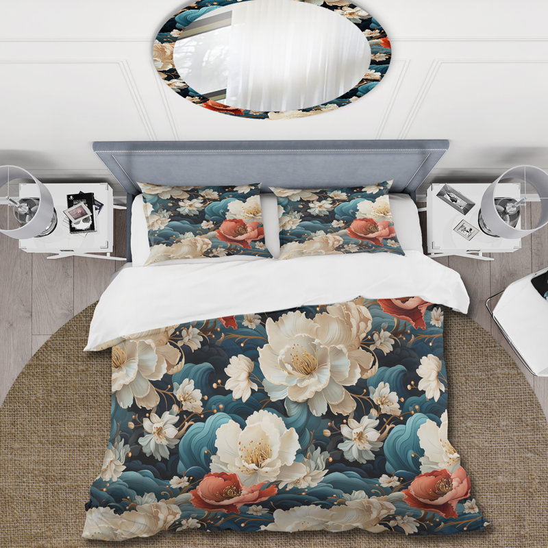 Ensemble de housse de couette Kimono Whispers IV - Floral, Housse de couette pour grand lit et 2 taies décor