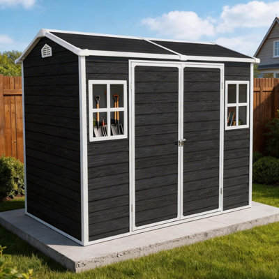 Jaxenor 8x4 FT Resin Shed with Floor Included, Outdoor Storage Shed with 2 Windows and Lockable Door for Backyard, Garden Tools, Bike