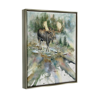 «Moose Stepping Nature Wildlife» par Dave Bartholet - peinture sur toile à cadre flottant