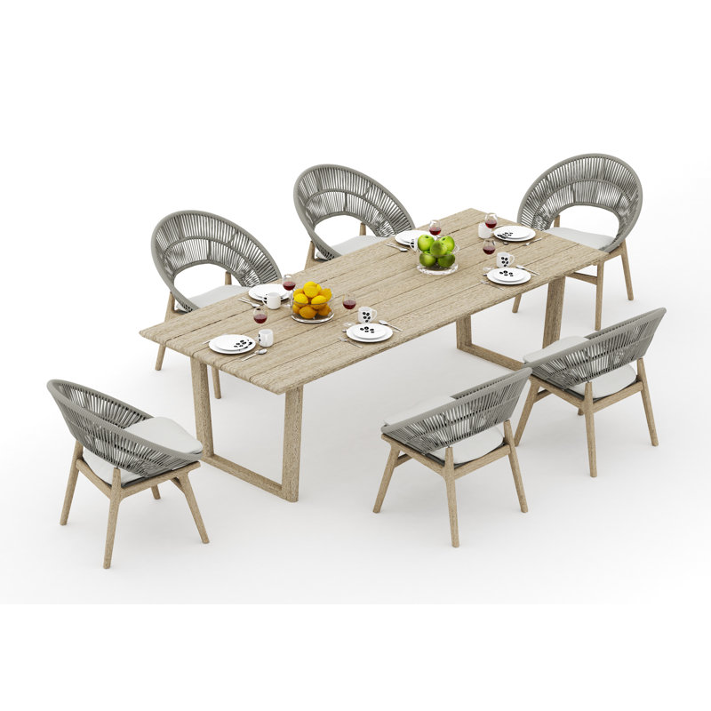 9 Pcs Grade-A Weathered Teak Wood Dining Set: 98" Sema Rectangle Table  And 8 Robas Arm Chairs #11Ro3308, 6