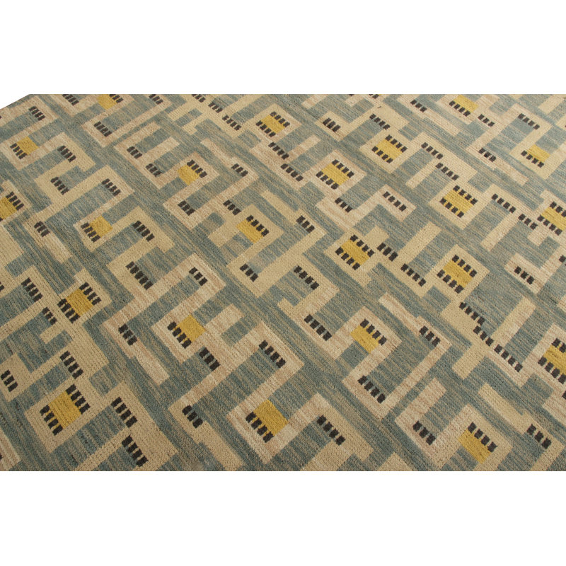 Scandinavian Hand Knotted Wool Geometric Area Rug, Rectangle 12' x 18'
