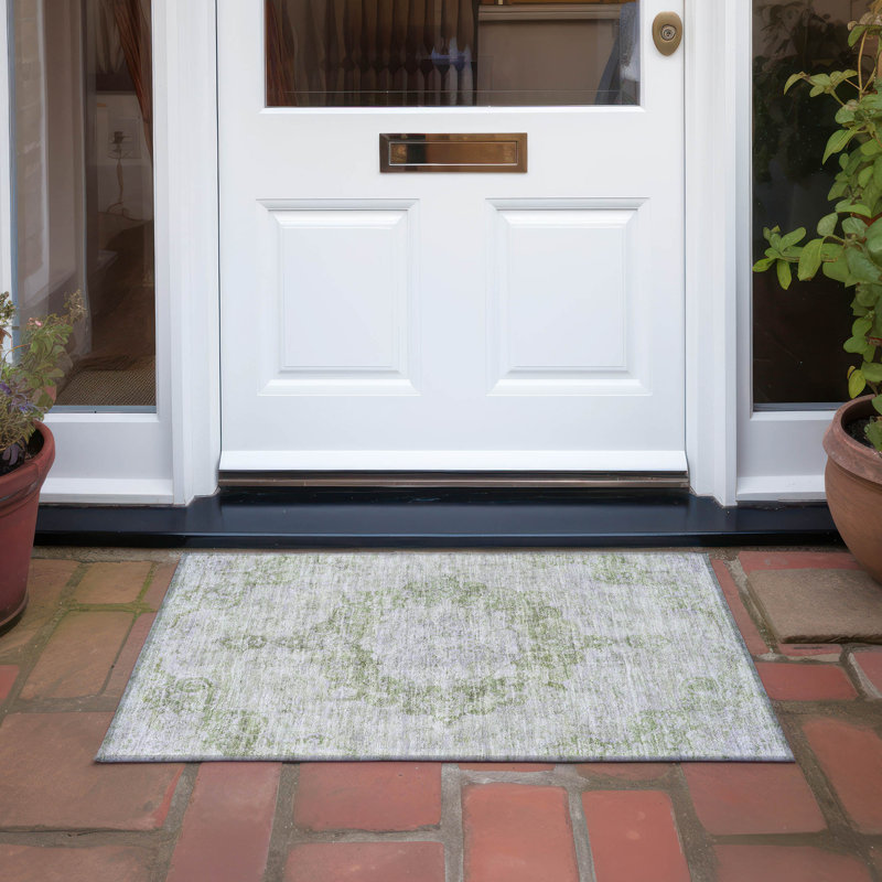 Tapis olive intérieur / extérieur lavable à la machine Claudian ACN1238, Rectangle 1 pi 8 po x 2 pi 6 po