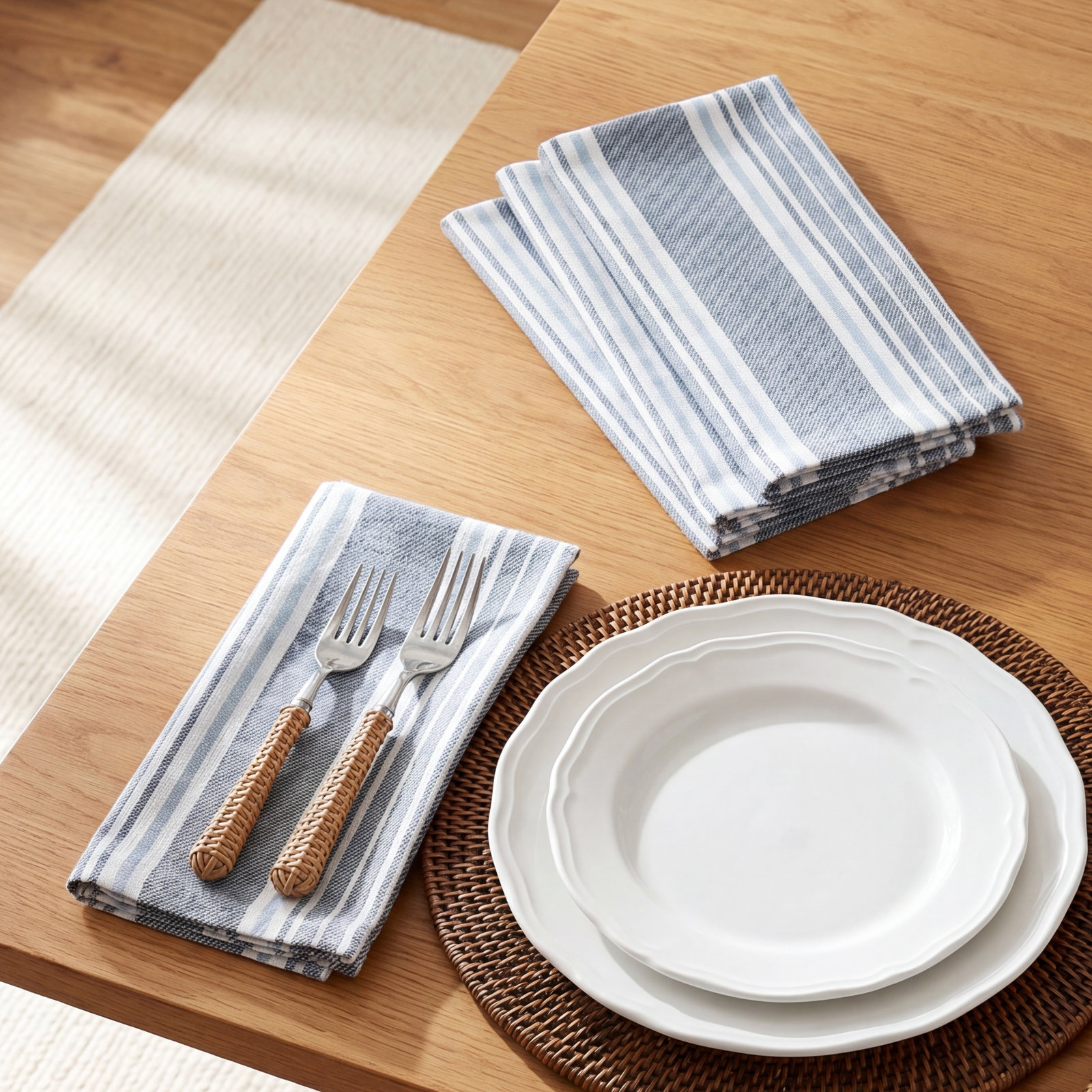 Woven Striped Napkin, Blue