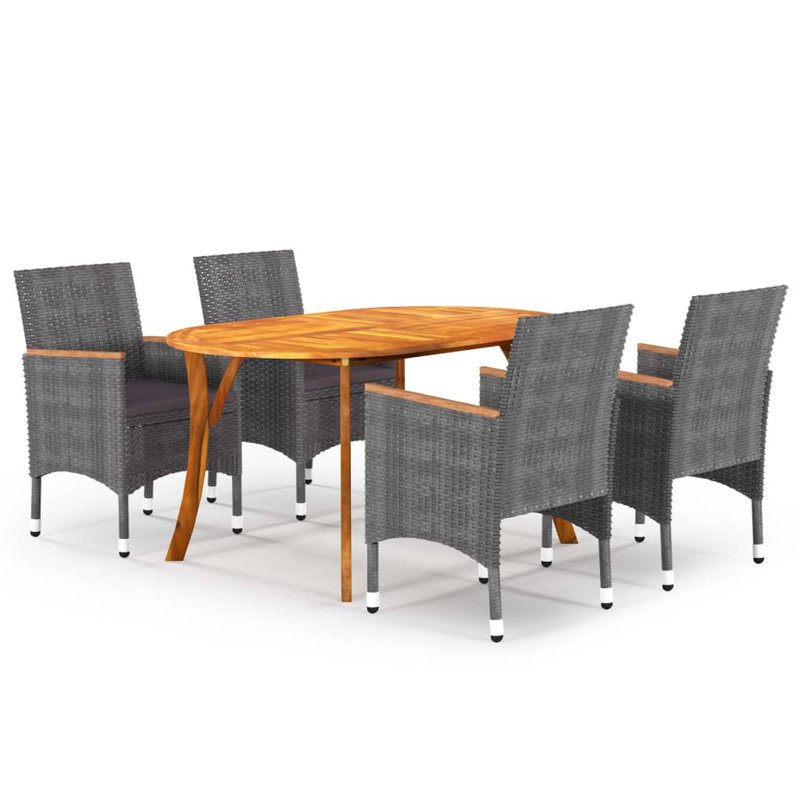  Dining Set Grey, Dark Gray, Gray/Wood Arms, 4